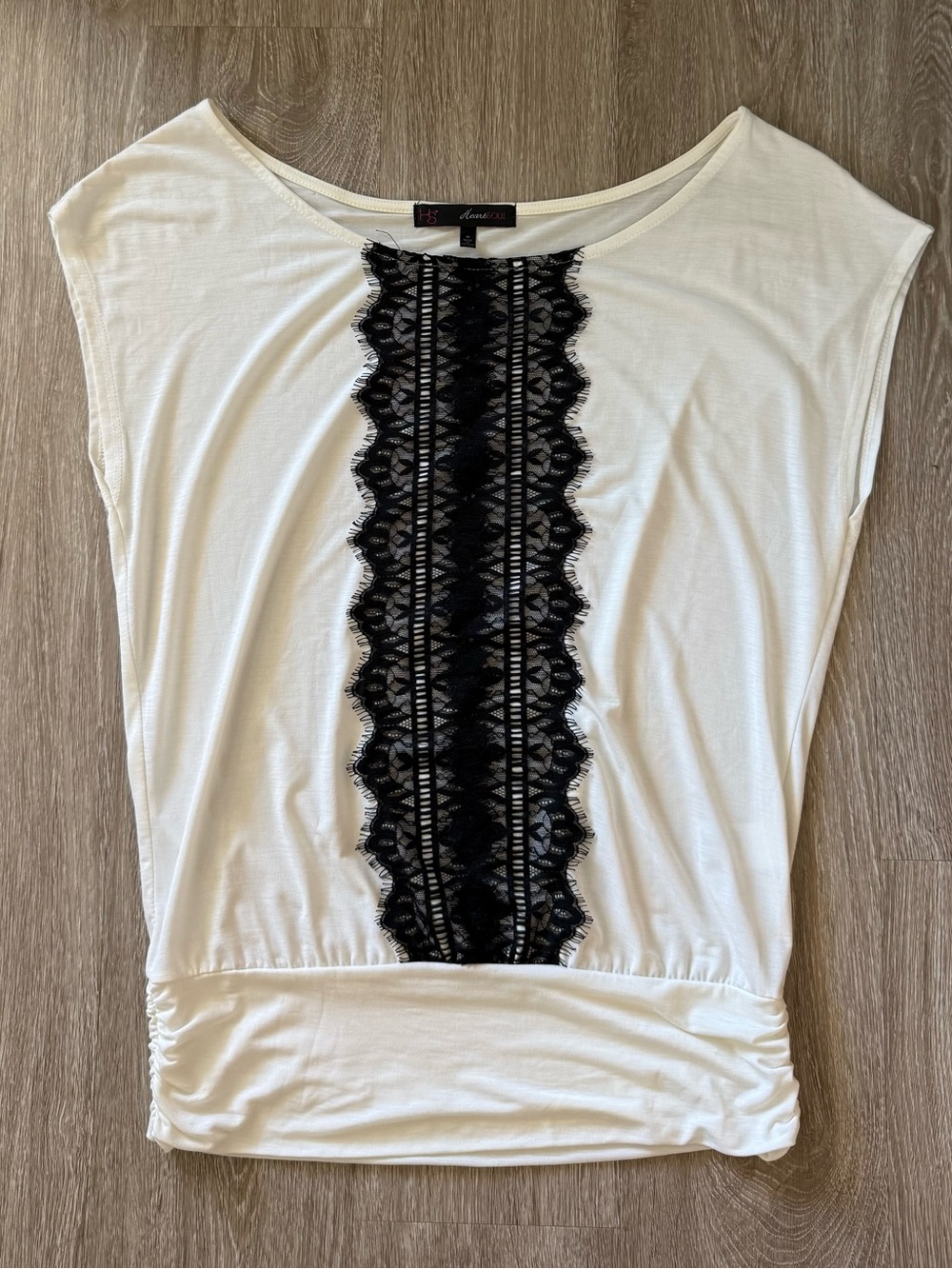 HeartSoul White Top with Black Lace Front Detail | Medium